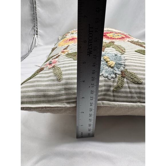 Rectangle Embroidered throw pillow beading striped floral Bird 14 X 22 Cottage - Picture 9 of 10